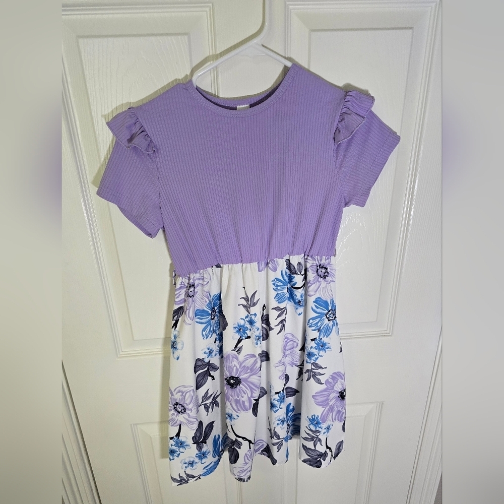 Shein Girls Purple Floral Short Sleeve Casual Dress 10Y